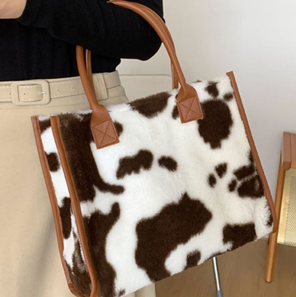 Brown Cow Print Tote Bag